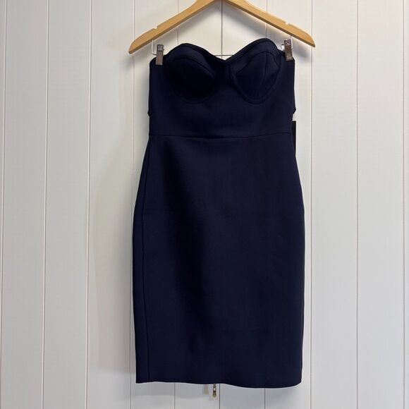 Venus Strapless Women Clubwear Stretchy Zip Back Dress Size M Navy Sexy Cocktail - Picture 3 of 9